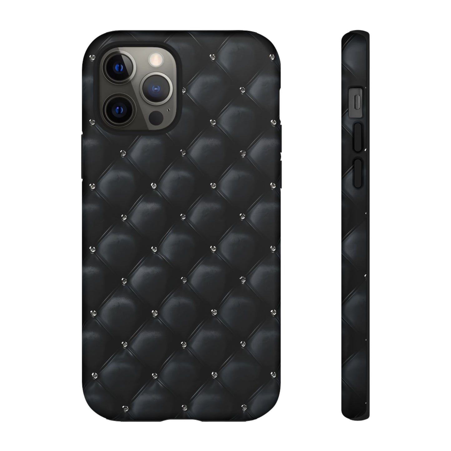 Stylish Tough Phone Case - Elegant Black Quilted Design