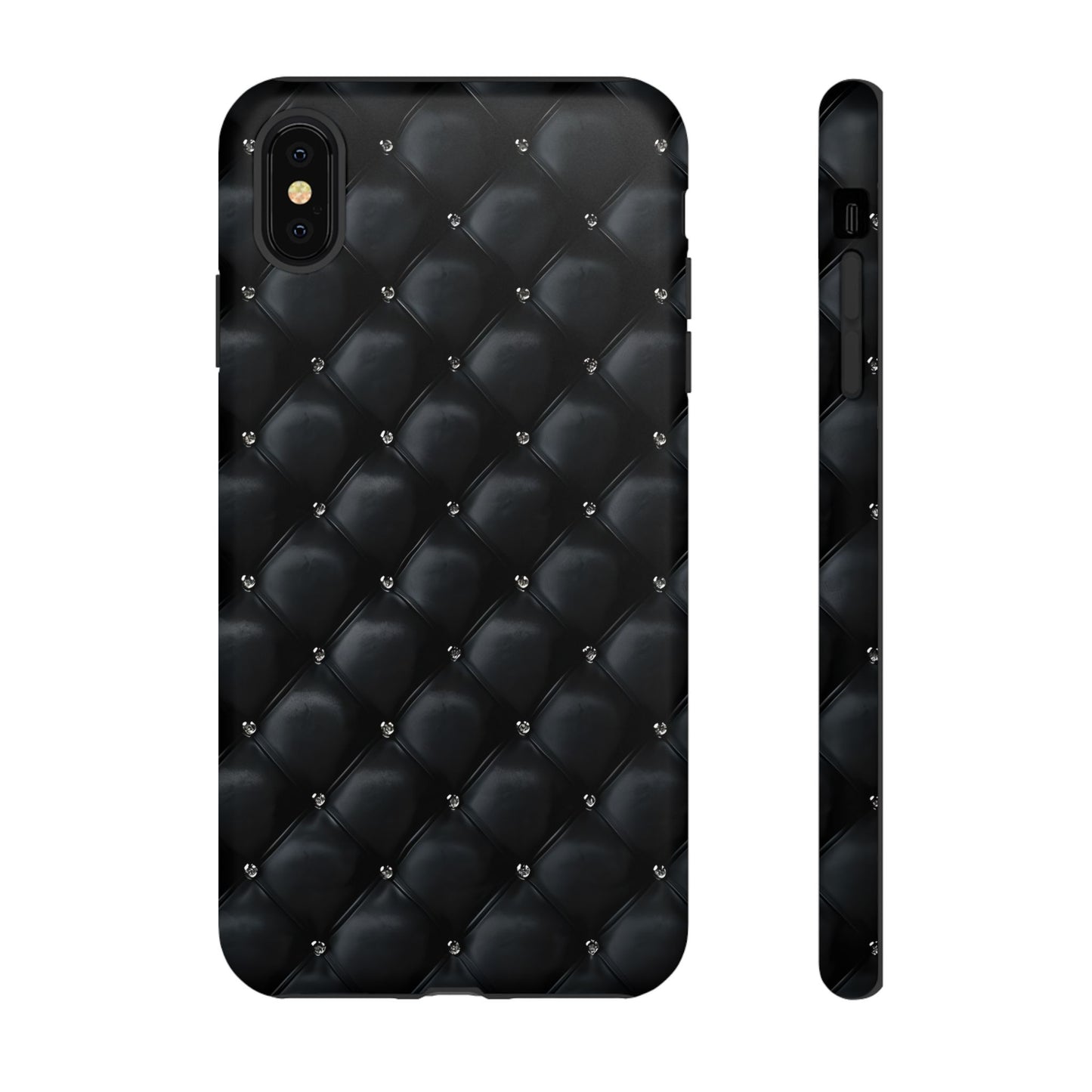 Stylish Tough Phone Case - Elegant Black Quilted Design