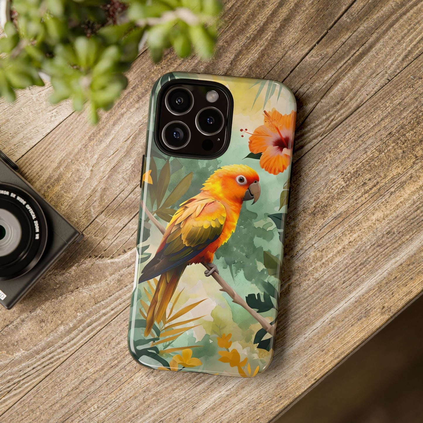 Tough Cases - Sun Conure Tropical Parrot Phone Case, Vibrant Floral Design, Durable Protection for Nature Lovers