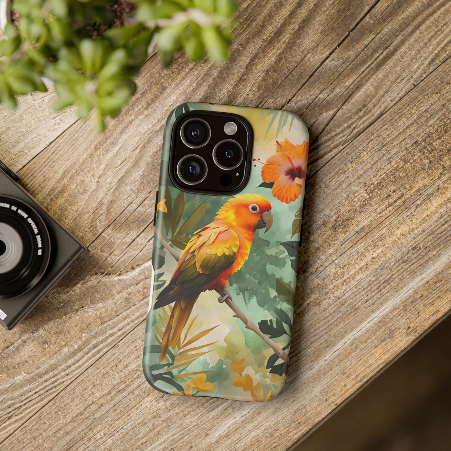Tough Cases - Sun Conure Tropical Parrot Phone Case, Vibrant Floral Design, Durable Protection for Nature Lovers