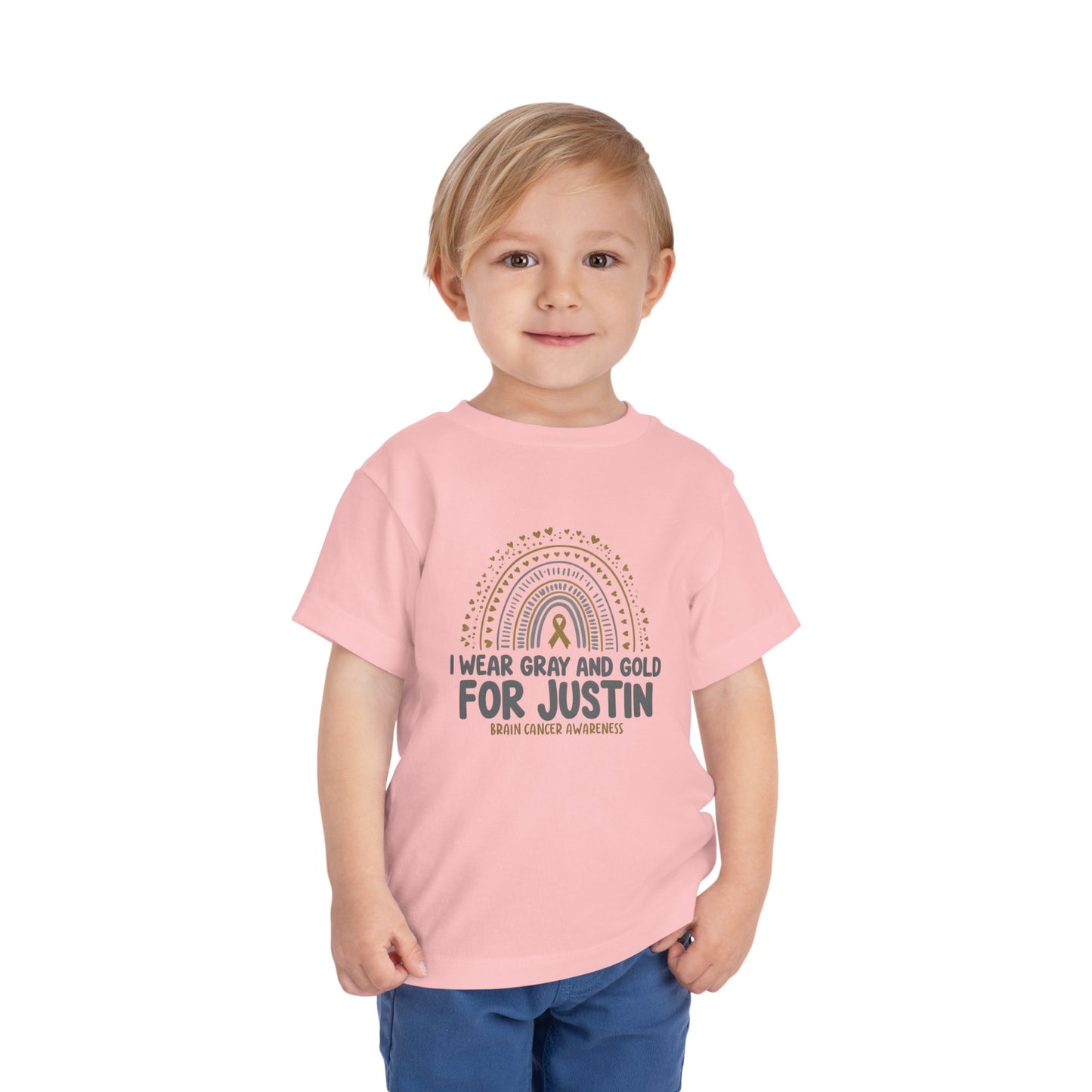 TODDLER JUSTIN Short Sleeve Tee - I Wear Gray and Gold for Justin - Brain Cancer Awareness