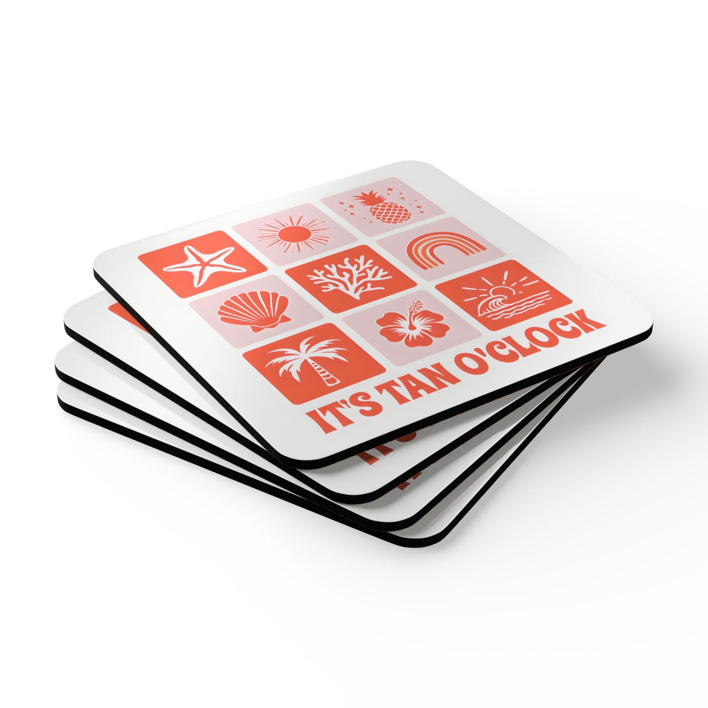 Tropical Cork Coaster Set - "It's Tan O'Clock"