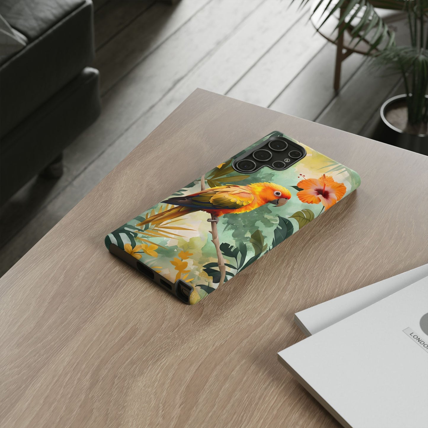 Tough Cases - Sun Conure Tropical Parrot Phone Case, Vibrant Floral Design, Durable Protection for Nature Lovers
