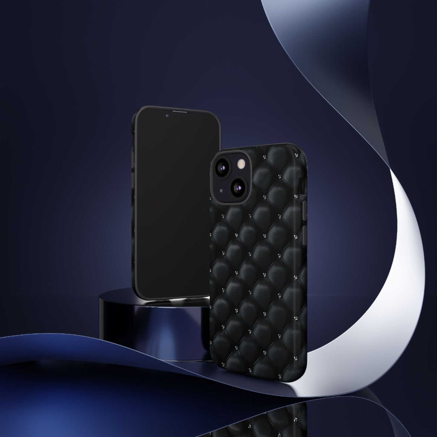 Stylish Tough Phone Case - Elegant Black Quilted Design