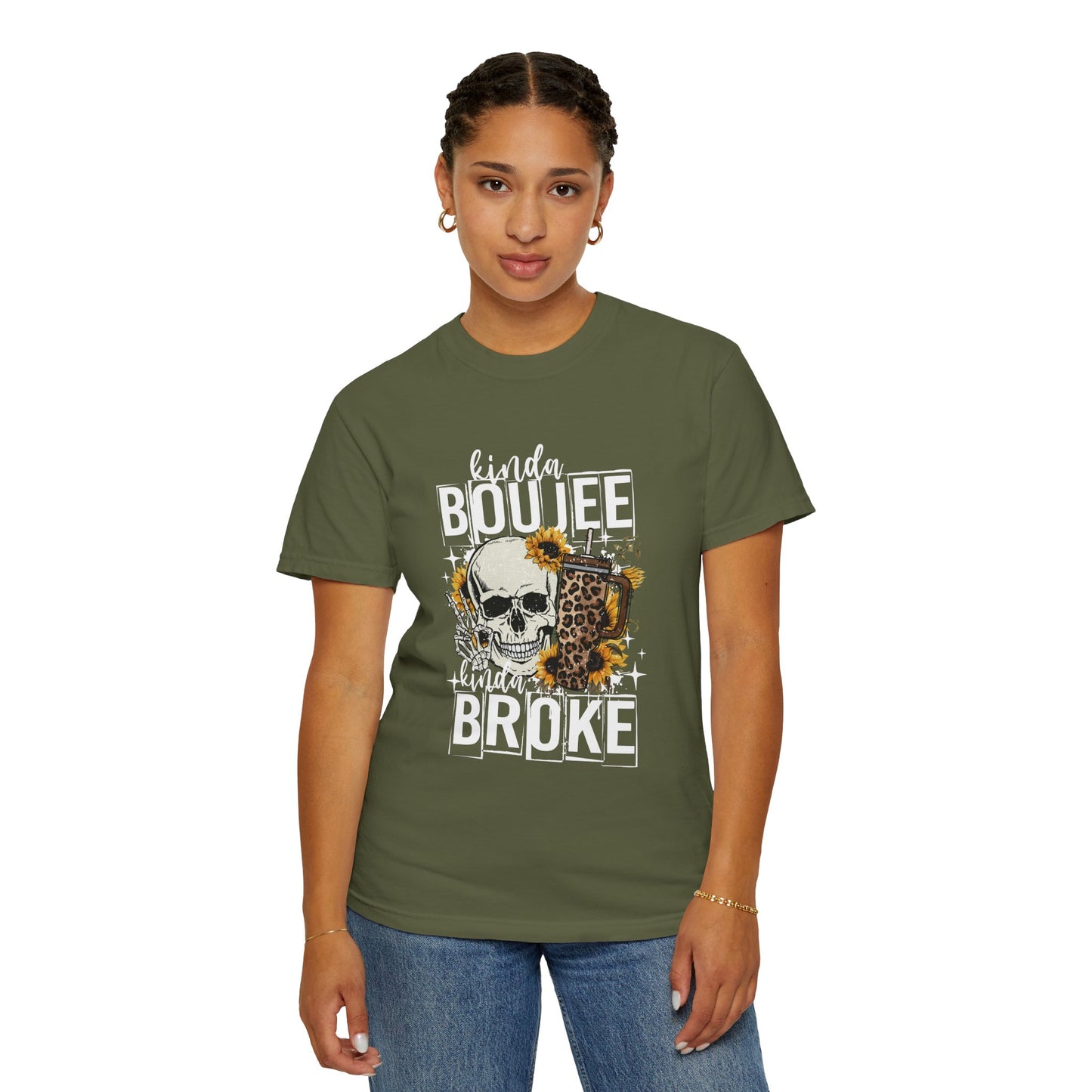 Kinda Boujee Kinda Broke White Unisex Garment-Dyed T-Shirt - Trendy Casual Wear for Fashion Lovers