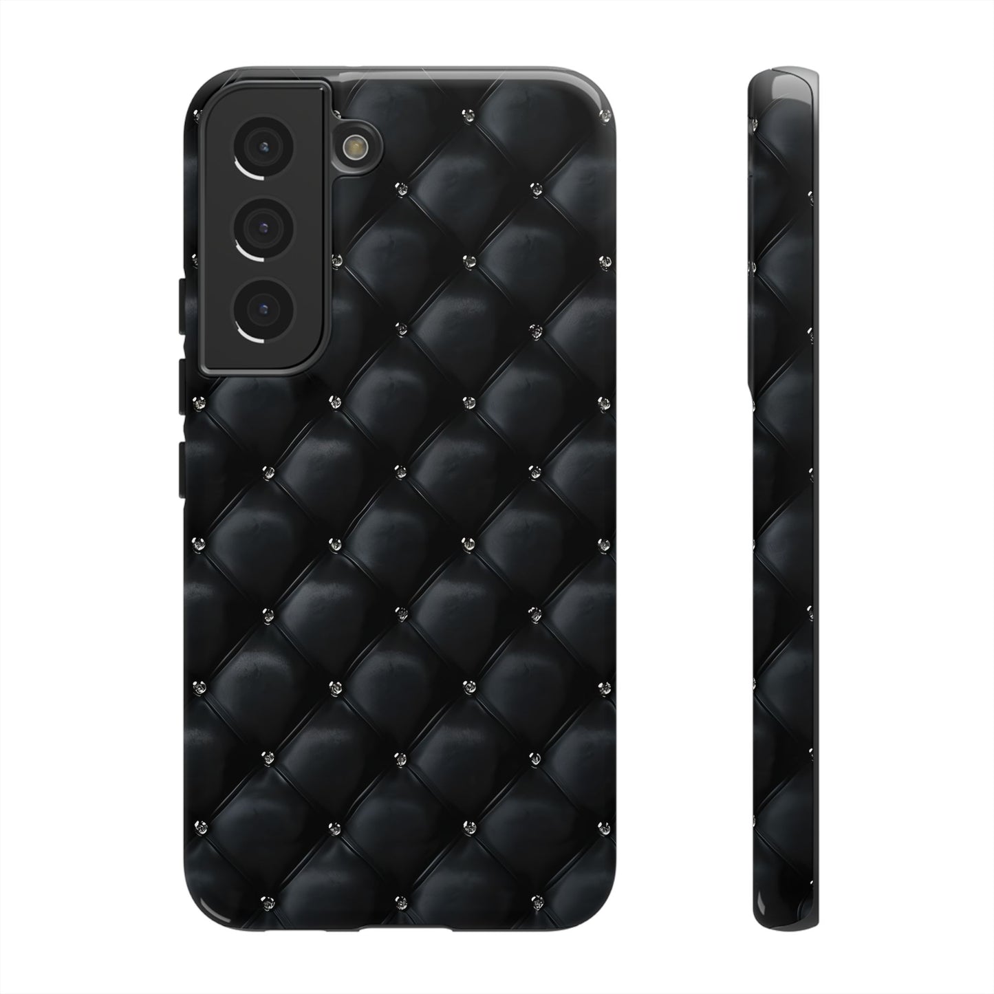 Stylish Tough Phone Case - Elegant Black Quilted Design
