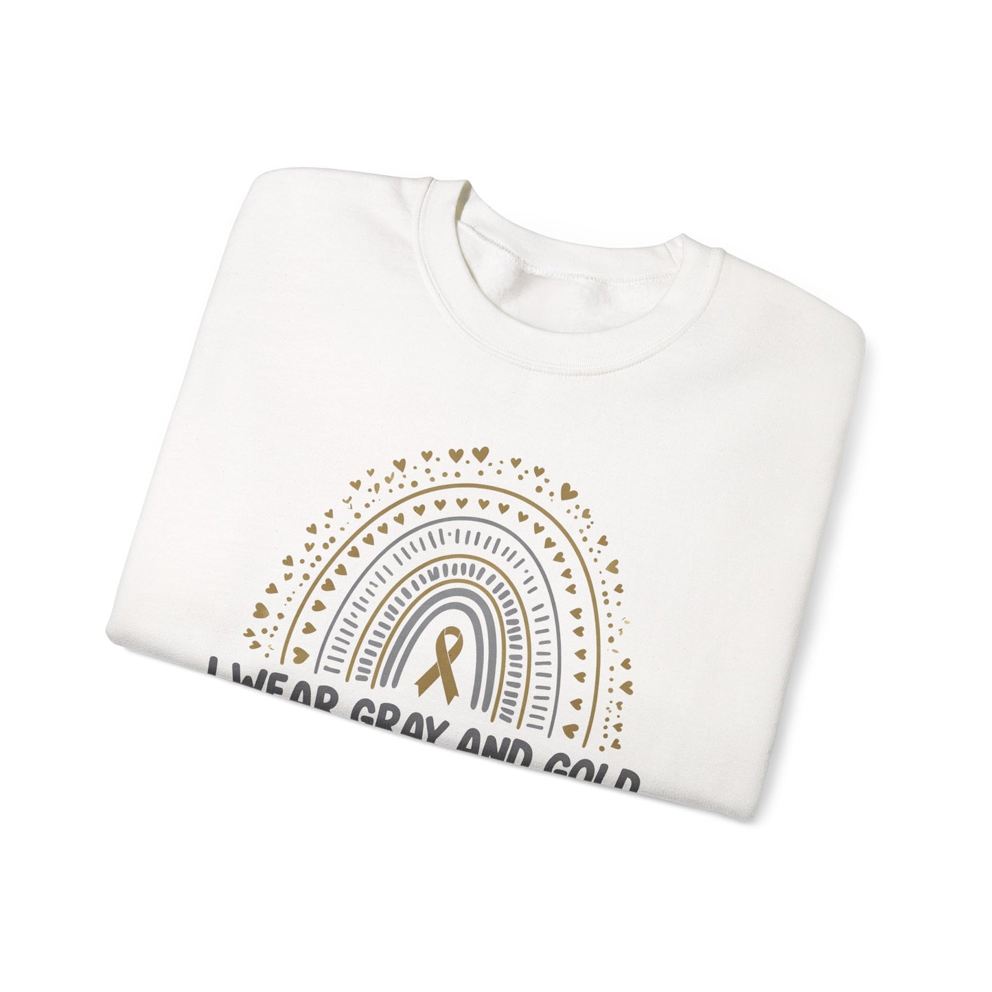 ADULT SWEATSHIRT JUSTIN Brain Cancer Awareness Crewneck Sweatshirt - I Wear Gray and Gold for Justin