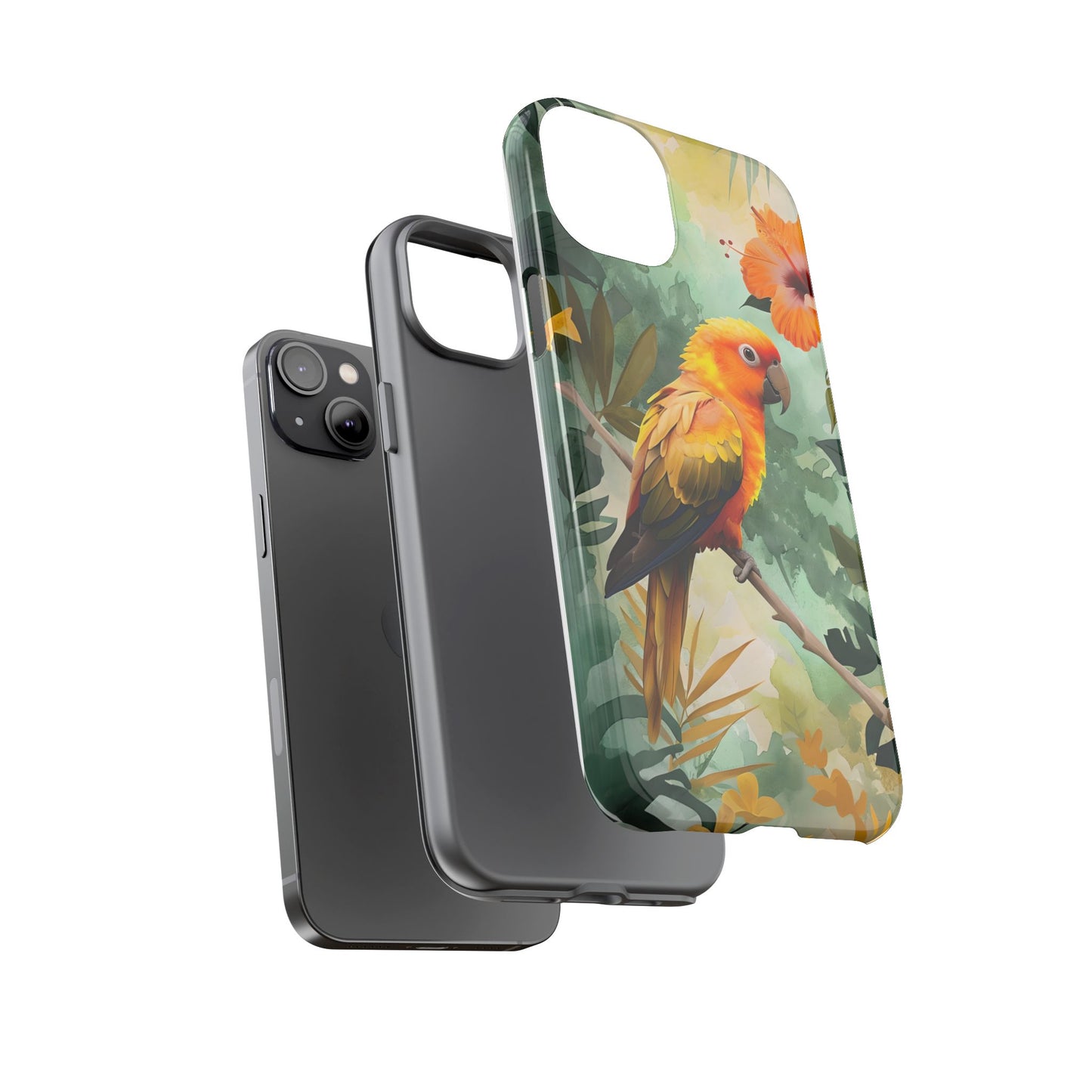 Tough Cases - Sun Conure Tropical Parrot Phone Case, Vibrant Floral Design, Durable Protection for Nature Lovers
