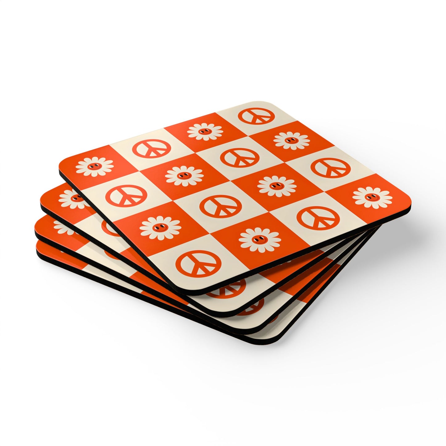 Peace and Flower Cork Coaster Set - Eco-Friendly Home Decor