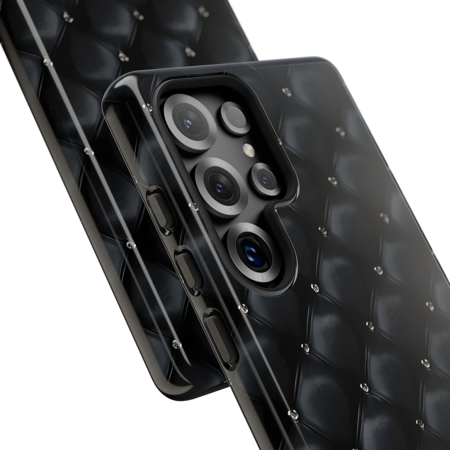 Stylish Tough Phone Case - Elegant Black Quilted Design