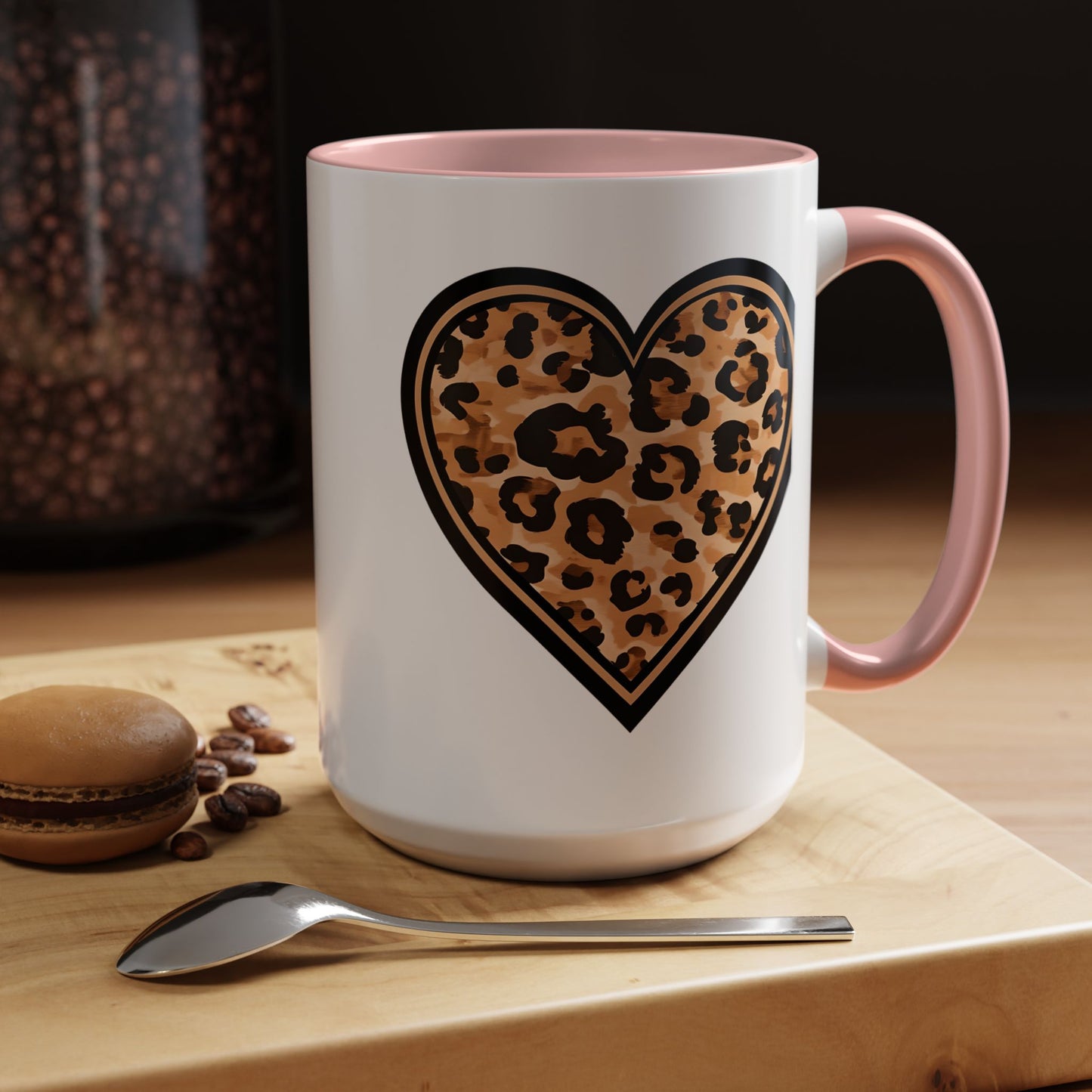 Leopard Heart Accent Coffee 15 oz Mug - Stylish Animal Print Mug for Daily Inspiration