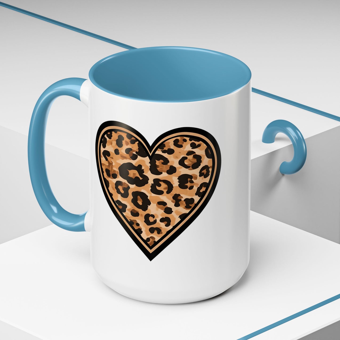 Leopard Heart Accent Coffee 15 oz Mug - Stylish Animal Print Mug for Daily Inspiration