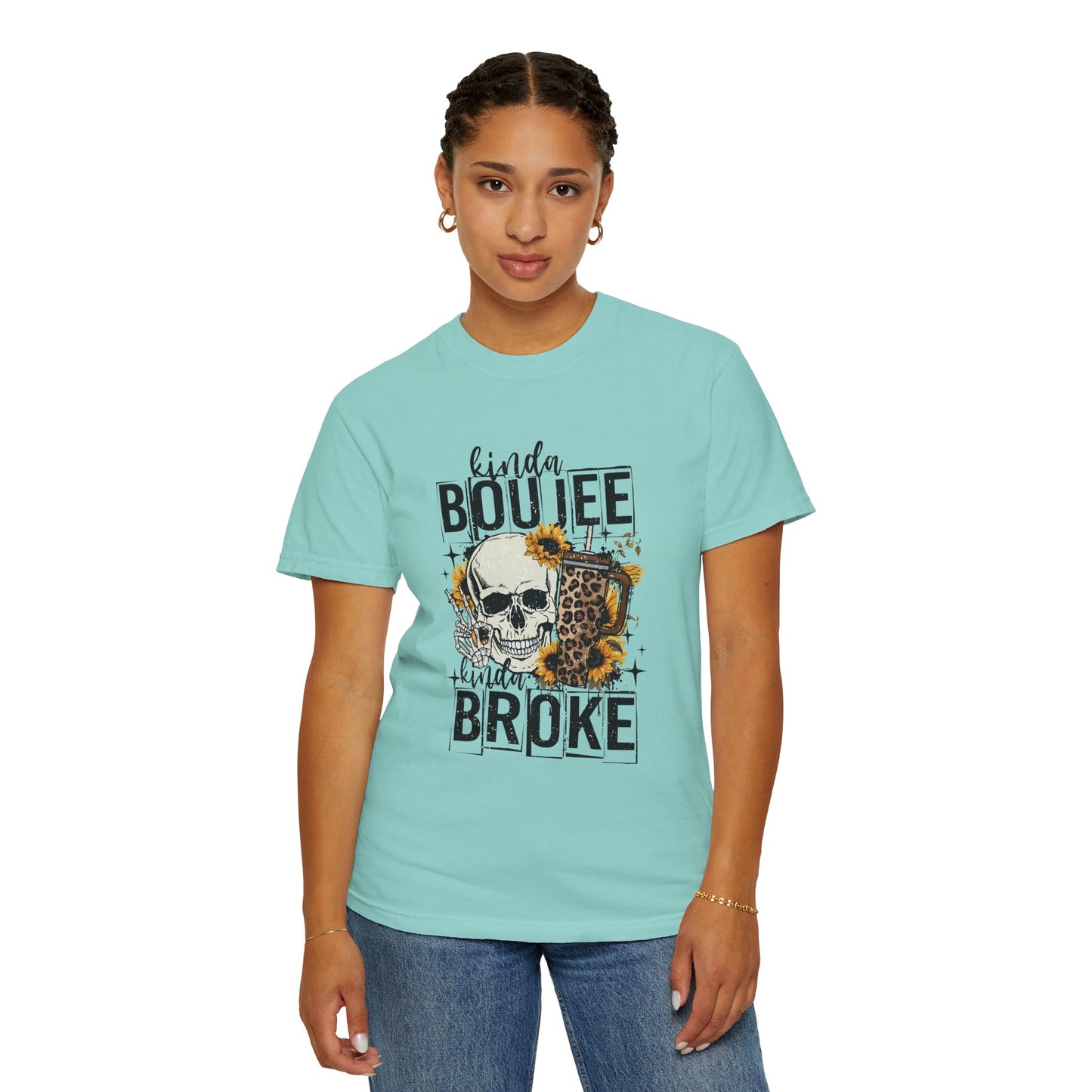 Kinda Boujee Kinda Broke Black Unisex Garment-Dyed T-shirt - Trendy Casual Wear for Cool Vibes