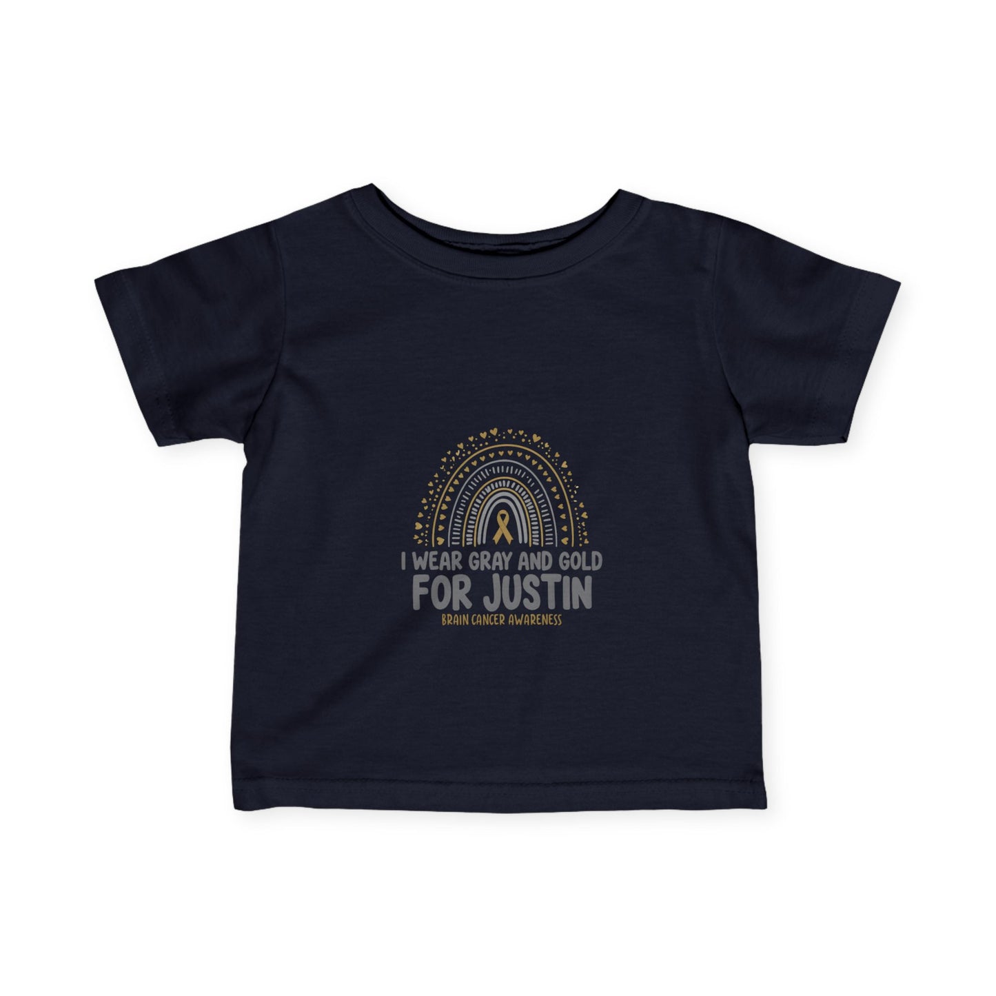 INFANT JUSTIN Tee - Gray and Gold for Justin - Brain Cancer Awareness