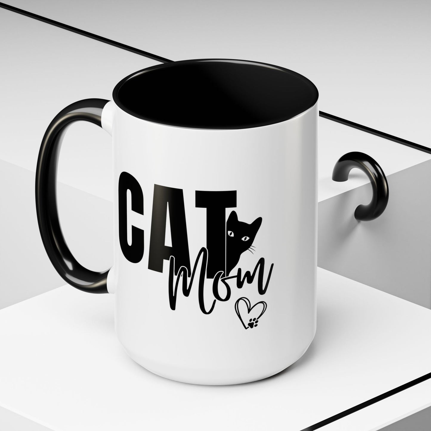 Cat Mom Accent 15oz Coffee Mug – Perfect Gift for Cat Lovers