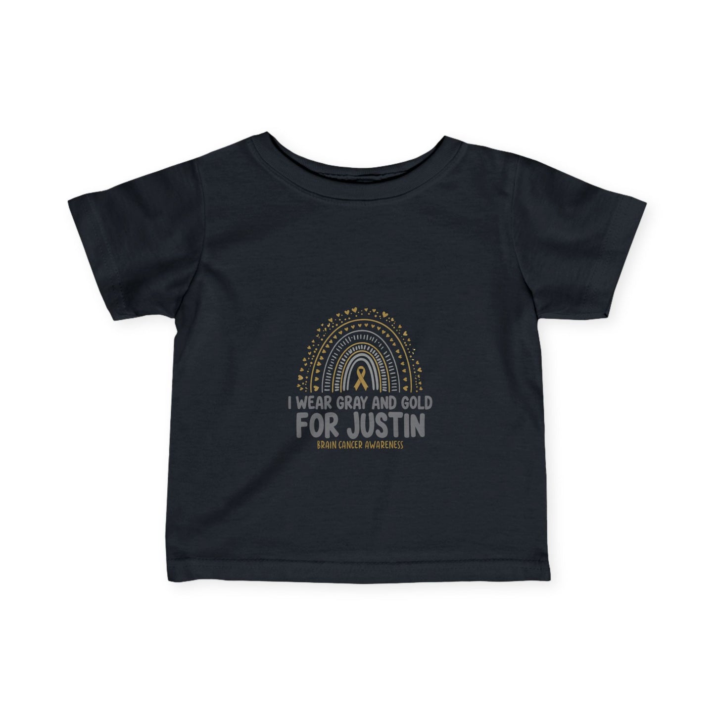 INFANT JUSTIN Tee - Gray and Gold for Justin - Brain Cancer Awareness