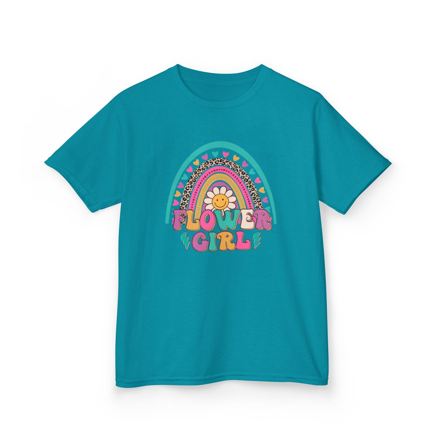 Flower Girl Kids Heavy Cotton Tee - Colorful Rainbow Design for Flower Girls
