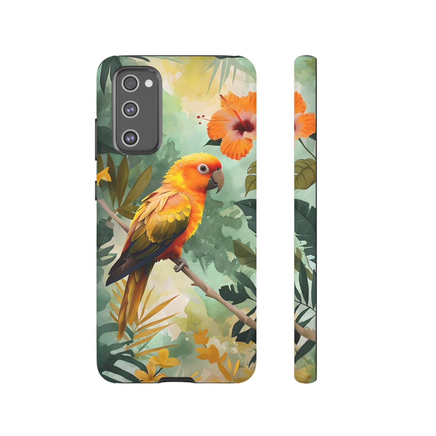 Tough Cases - Sun Conure Tropical Parrot Phone Case, Vibrant Floral Design, Durable Protection for Nature Lovers