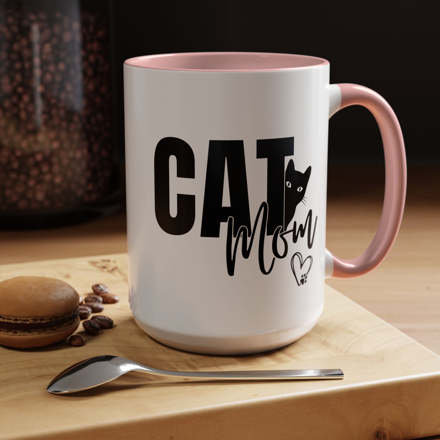 Cat Mom Accent 15oz Coffee Mug – Perfect Gift for Cat Lovers