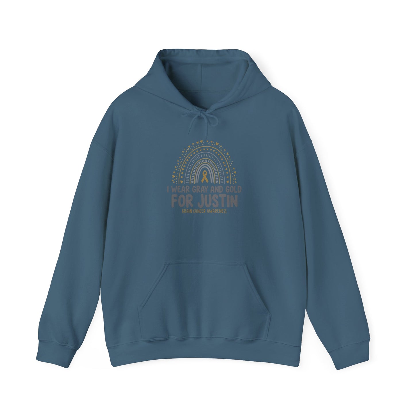 ADULT JUSTIN Hooded Sweatshirt - I Wear Gray and Gold for Justin | Brain Cancer Awareness