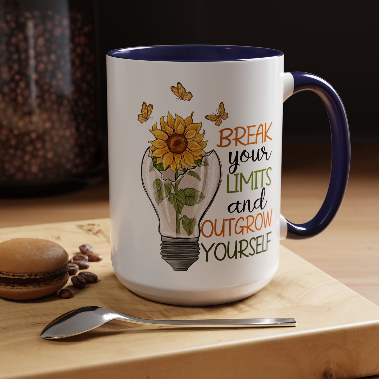 Inspirational Sunflower Coffee Mug - Break Your Limits & Outgrow Yourself - 15oz