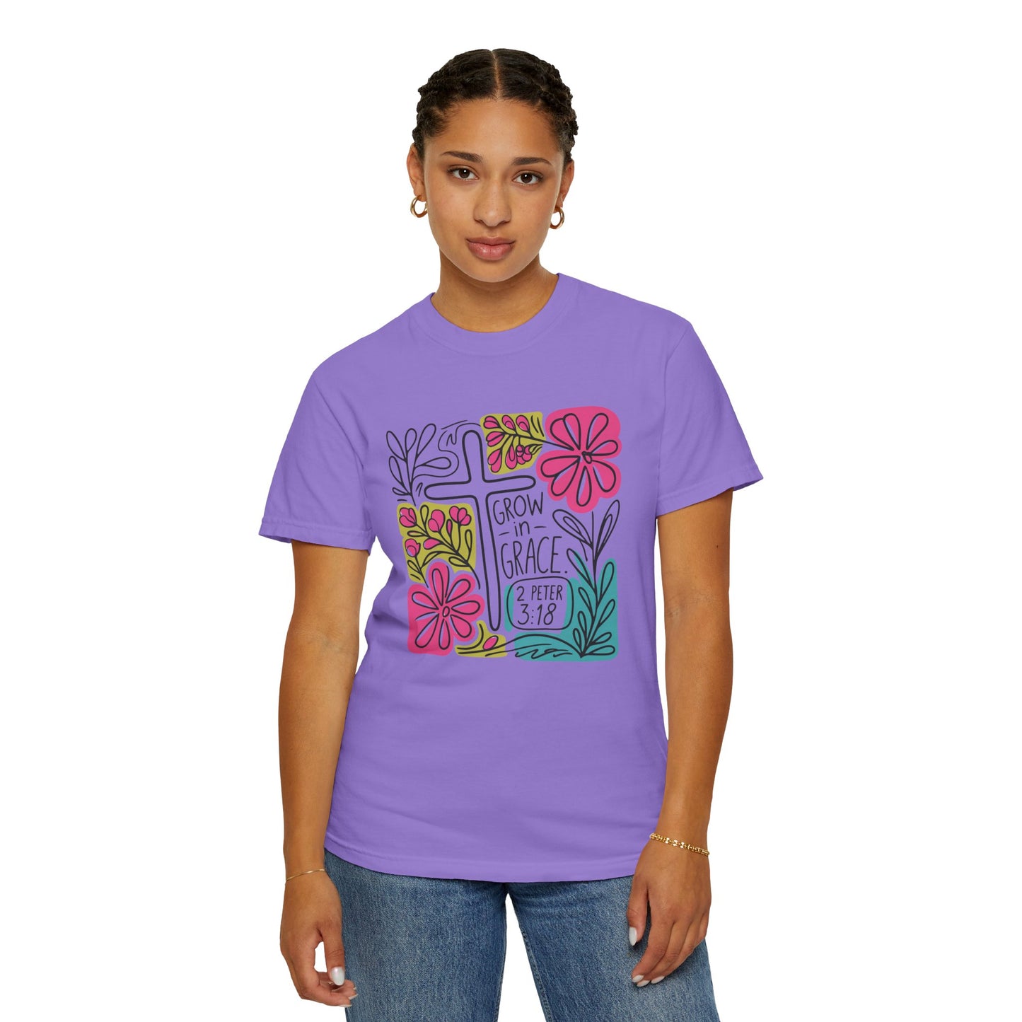 Unisex Garment-Dyed T-Shirt - "Grow in Grace" Floral Design