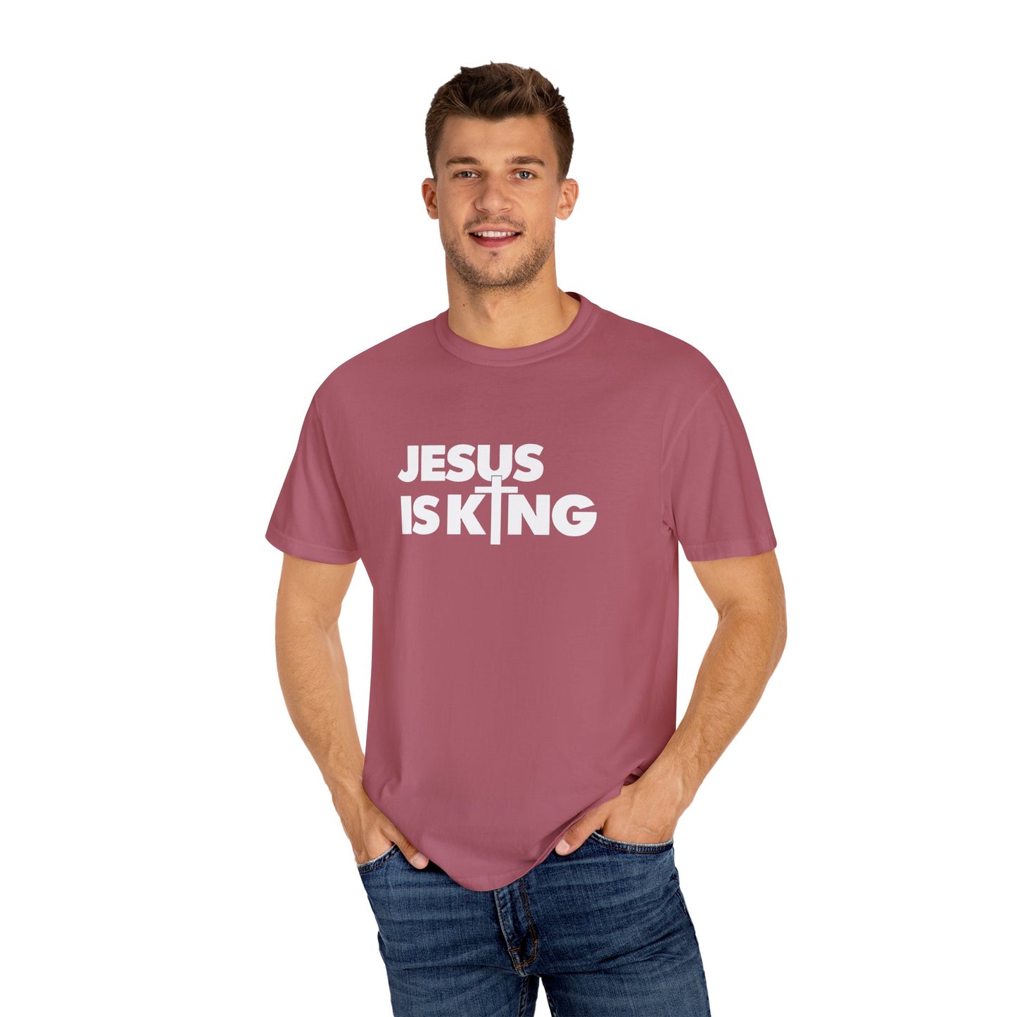 Unisex Garment-Dyed T-Shirt - "Jesus is King" Inspirational Tee