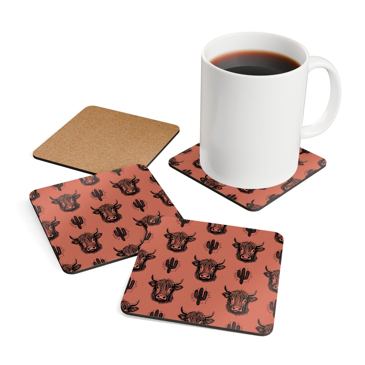 Rustic Cow Print Cork Coaster Set - Perfect for Farmhouse Decor & Gifting