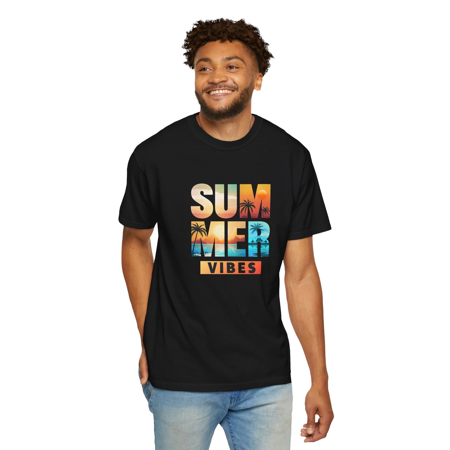 Summer Vibes Unisex Garment-Dyed T-shirt - Relaxed Beach Style Tee