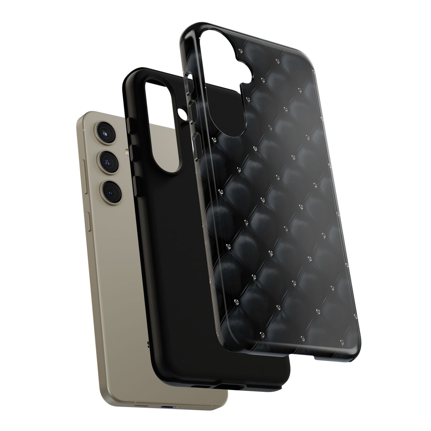 Stylish Tough Phone Case - Elegant Black Quilted Design