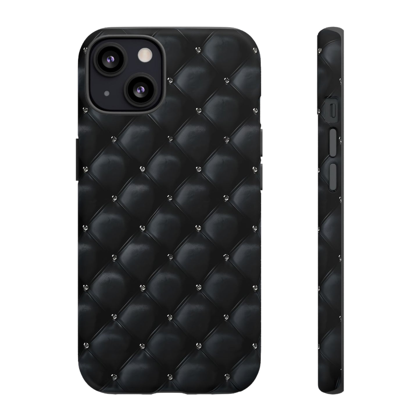 Stylish Tough Phone Case - Elegant Black Quilted Design