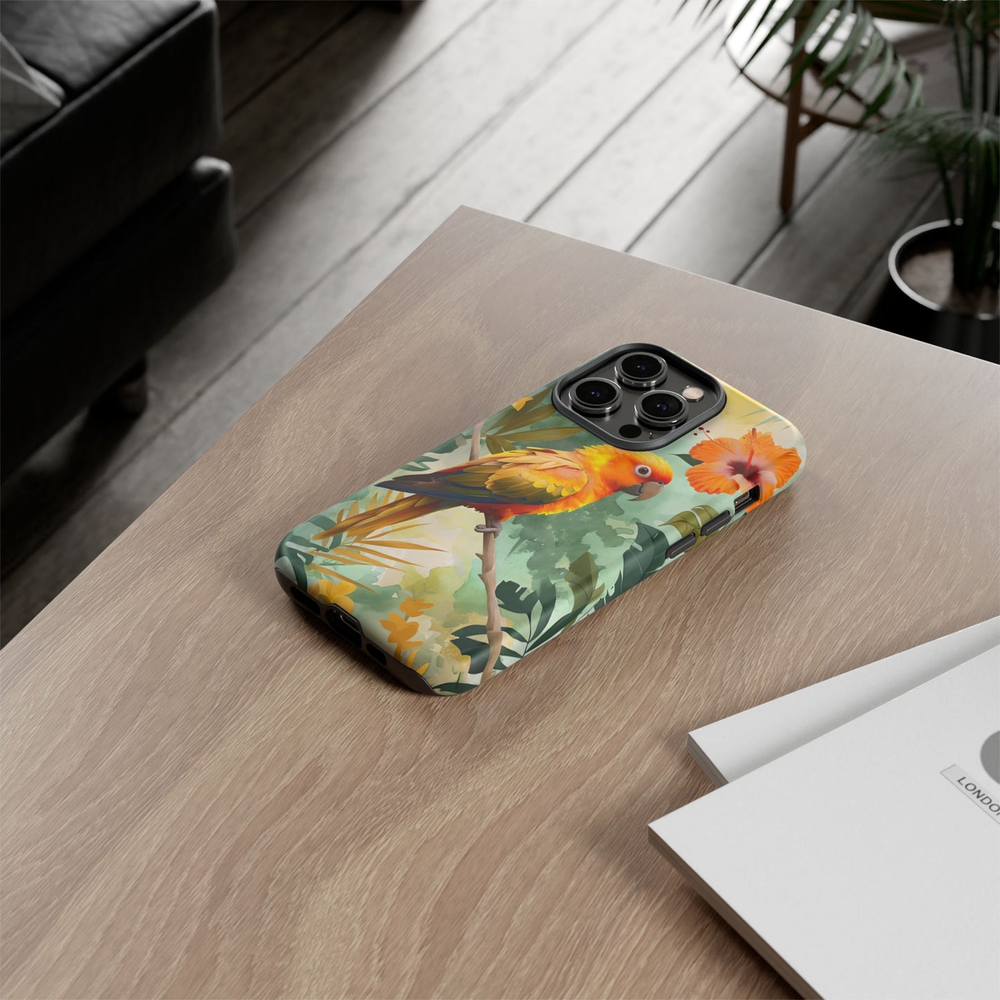 Tough Cases - Sun Conure Tropical Parrot Phone Case, Vibrant Floral Design, Durable Protection for Nature Lovers