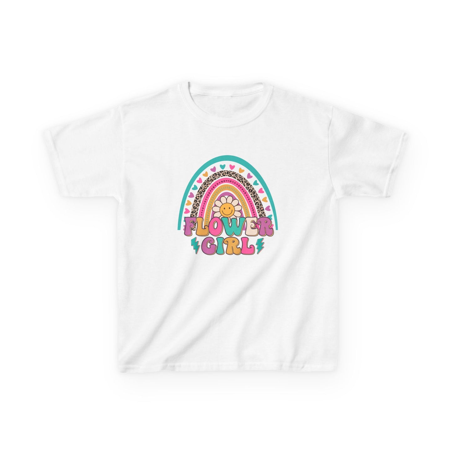 Flower Girl Kids Heavy Cotton Tee - Colorful Rainbow Design for Flower Girls