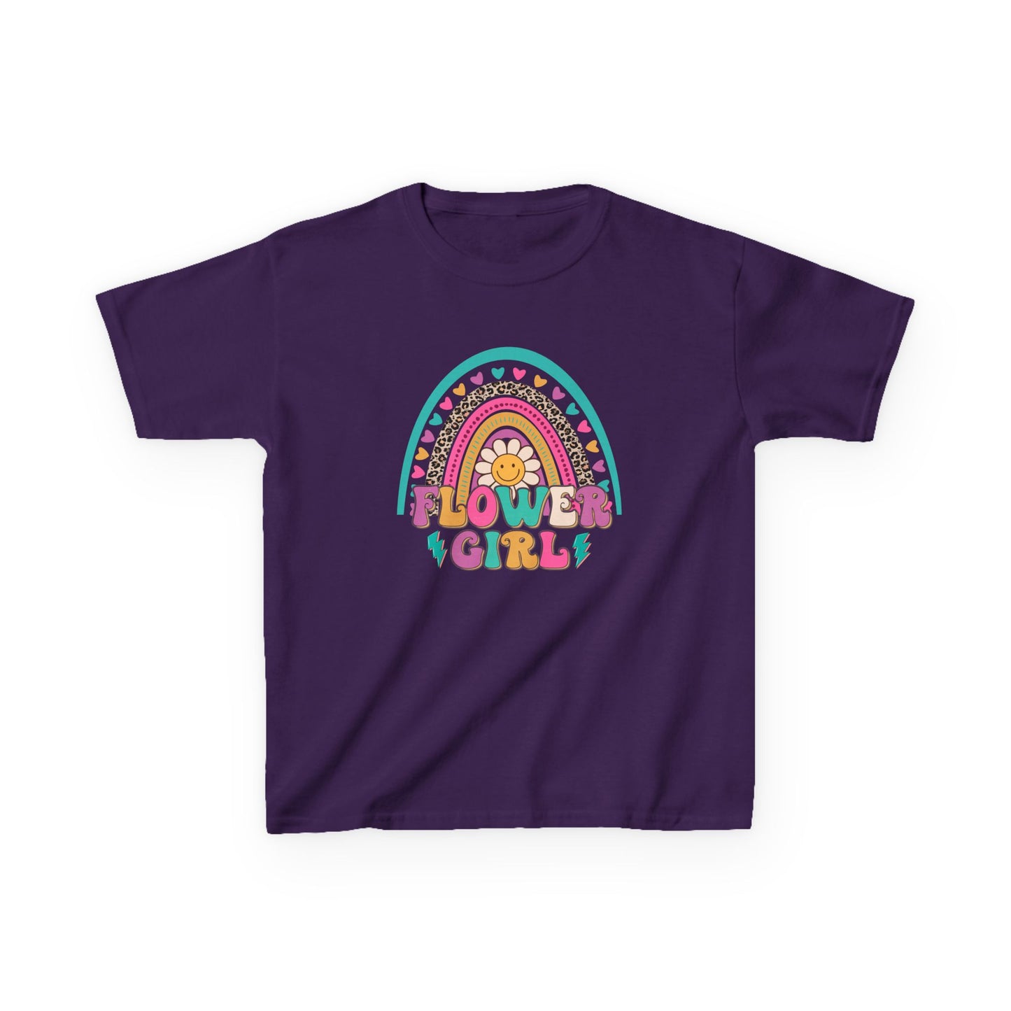 Flower Girl Kids Heavy Cotton Tee - Colorful Rainbow Design for Flower Girls