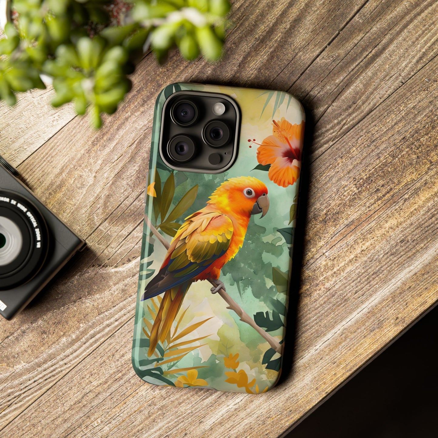 Tough Cases - Sun Conure Tropical Parrot Phone Case, Vibrant Floral Design, Durable Protection for Nature Lovers