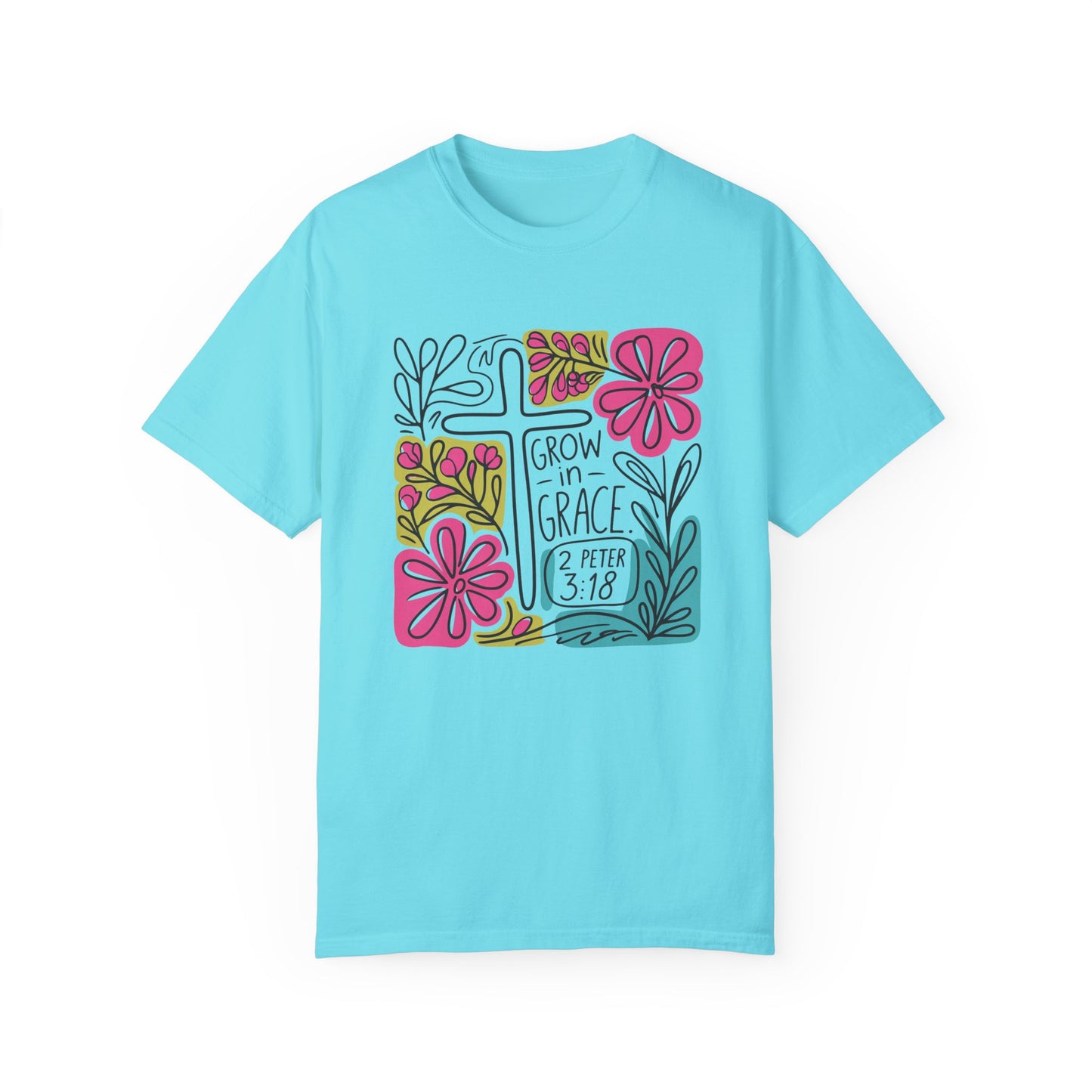 Unisex Garment-Dyed T-Shirt - "Grow in Grace" Floral Design