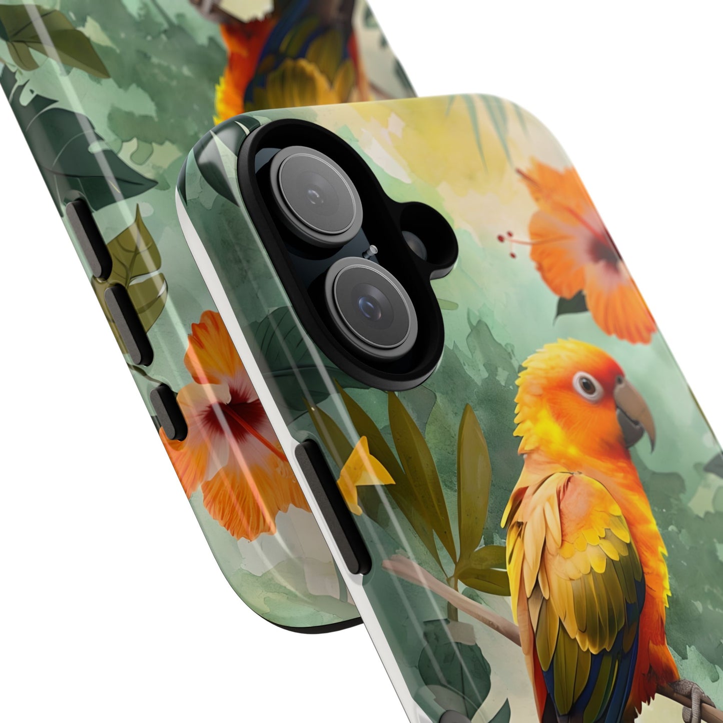 Tough Cases - Sun Conure Tropical Parrot Phone Case, Vibrant Floral Design, Durable Protection for Nature Lovers