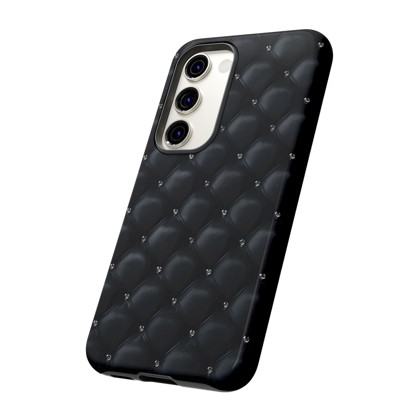 Stylish Tough Phone Case - Elegant Black Quilted Design