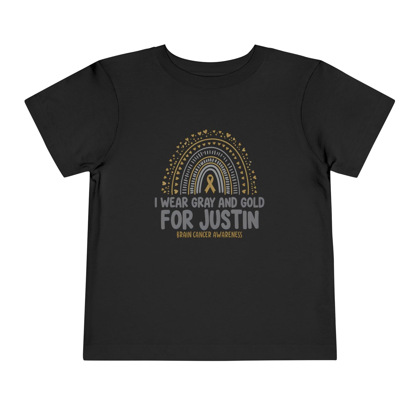 TODDLER JUSTIN Short Sleeve Tee - I Wear Gray and Gold for Justin - Brain Cancer Awareness