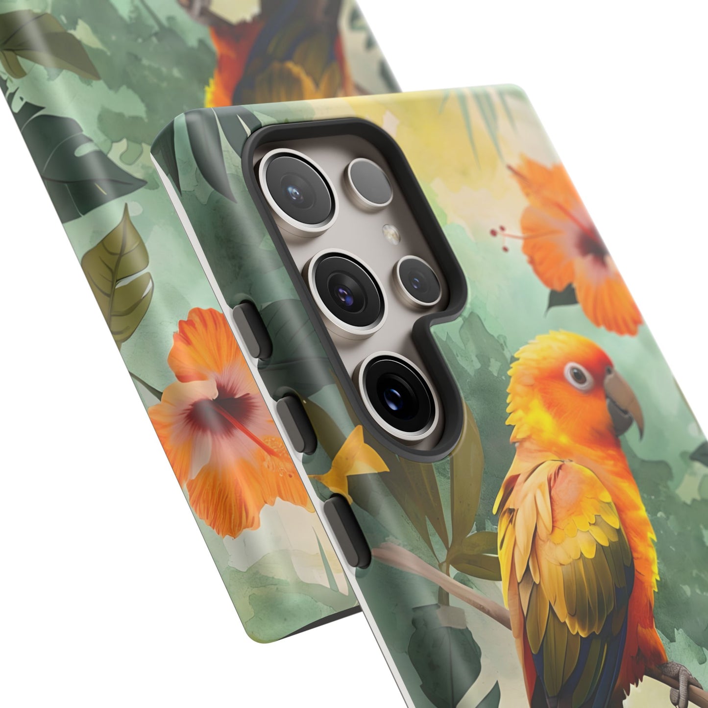 Tough Cases - Sun Conure Tropical Parrot Phone Case, Vibrant Floral Design, Durable Protection for Nature Lovers