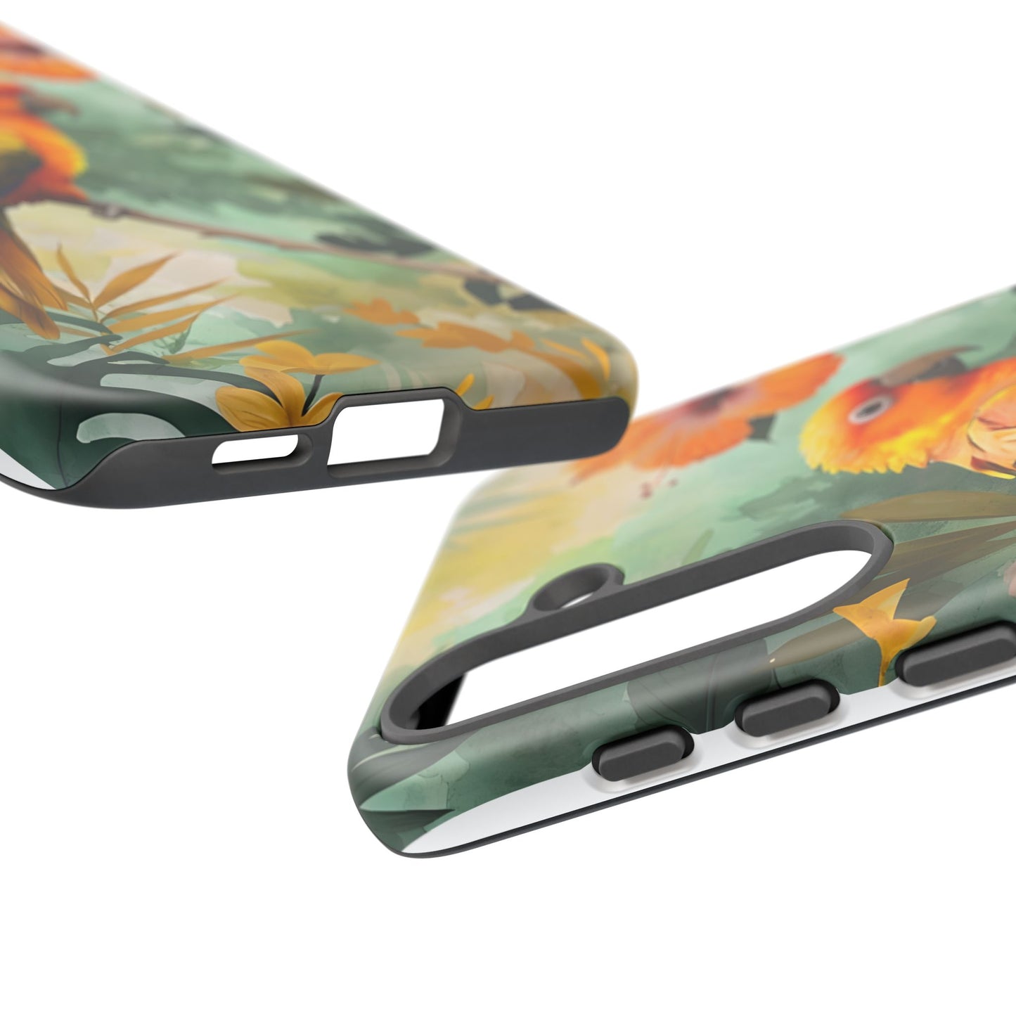 Tough Cases - Sun Conure Tropical Parrot Phone Case, Vibrant Floral Design, Durable Protection for Nature Lovers