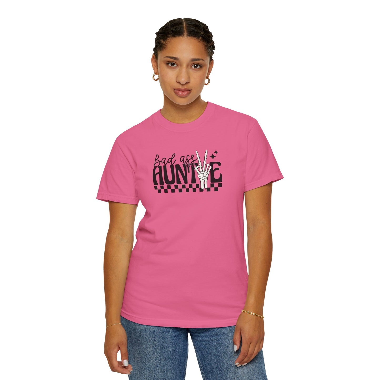 Bad Ass Auntie T-Shirt - Trendy Unisex Garment-Dyed Tee for Cool Aunts