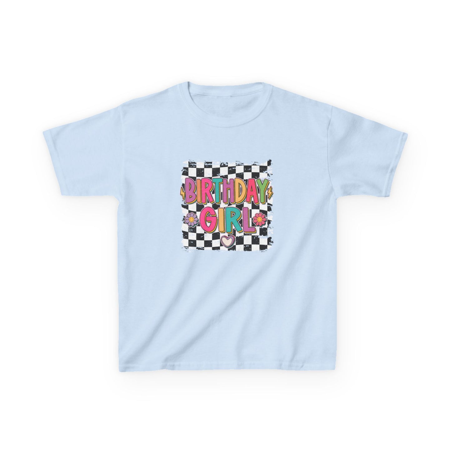 Birthday Girl Kids Heavy Cotton Tee - Fun Checkered Design for Celebrations