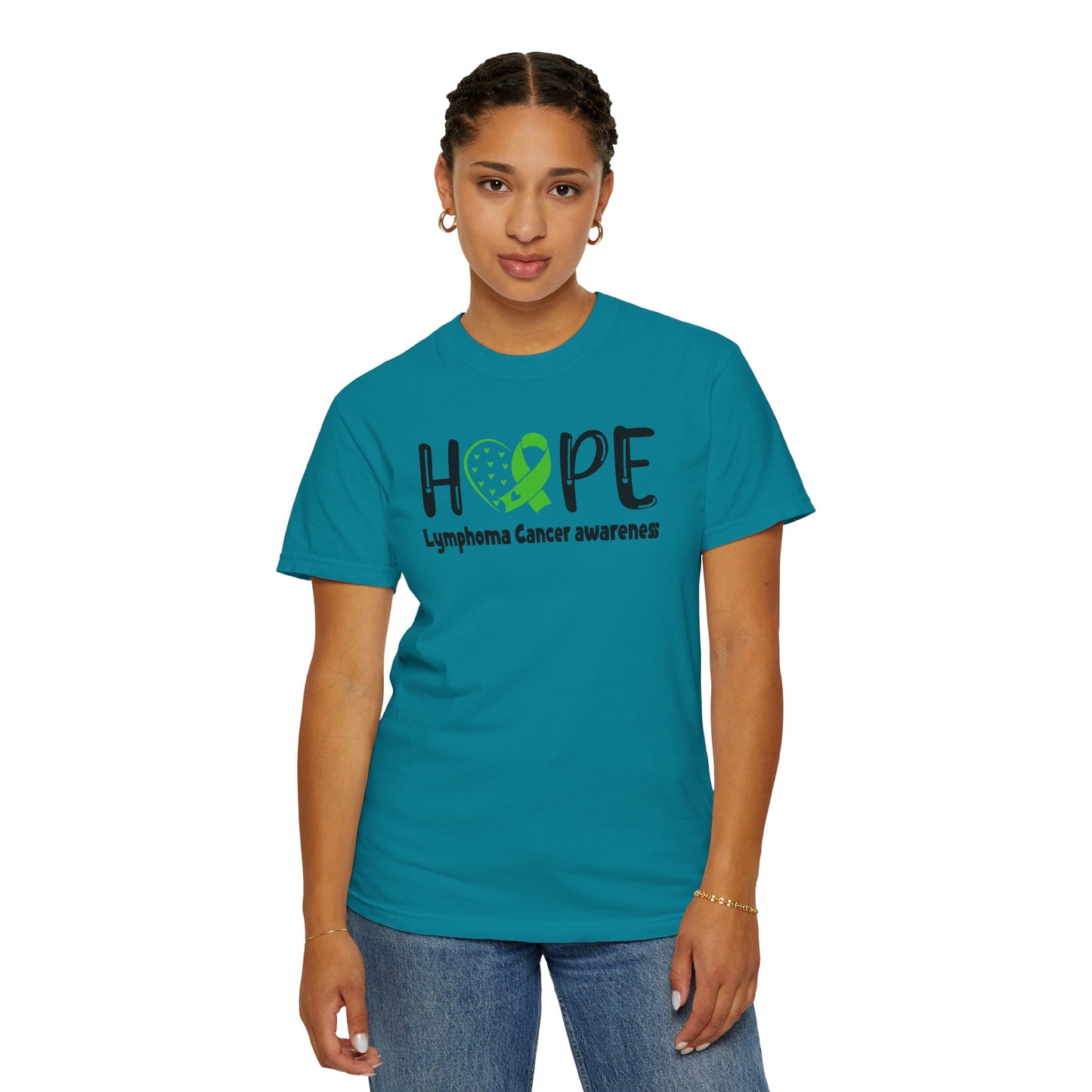Lymphoma Awareness T-Shirt, Hope Ribbon Shirt, Cancer Support Tee, Unisex Garment-Dyed Tee, Fundraiser Apparel