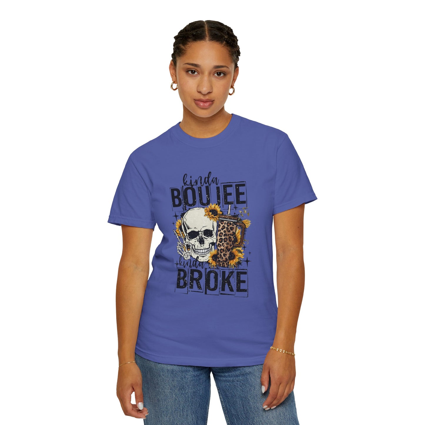 Kinda Boujee Kinda Broke Black Unisex Garment-Dyed T-shirt - Trendy Casual Wear for Cool Vibes