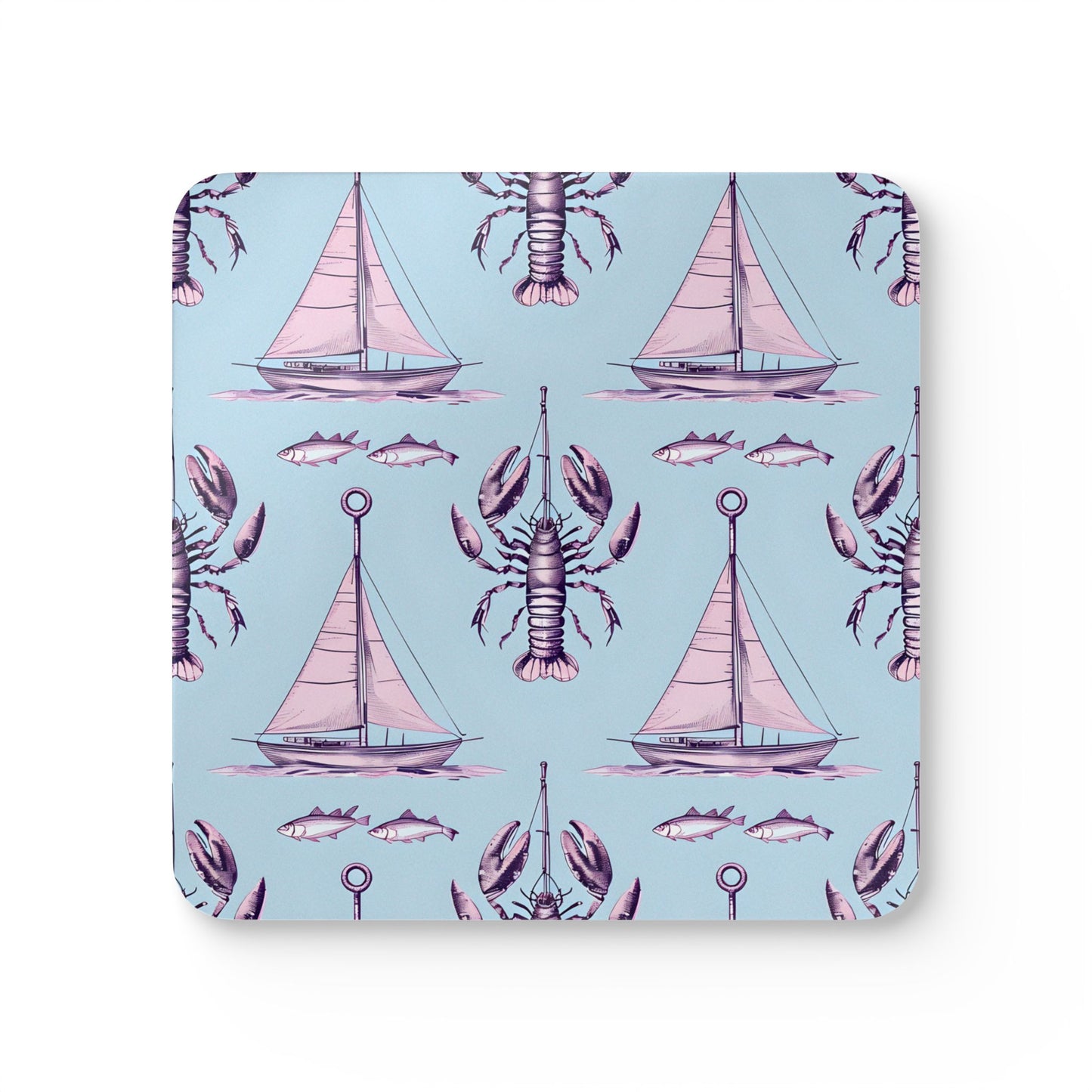 Nautical Corkwood Coaster Set - Sailboats & Sea Life Design