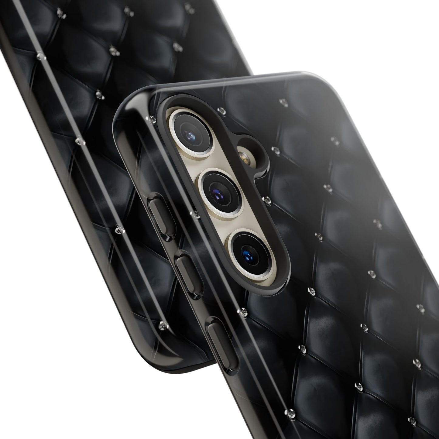Stylish Tough Phone Case - Elegant Black Quilted Design