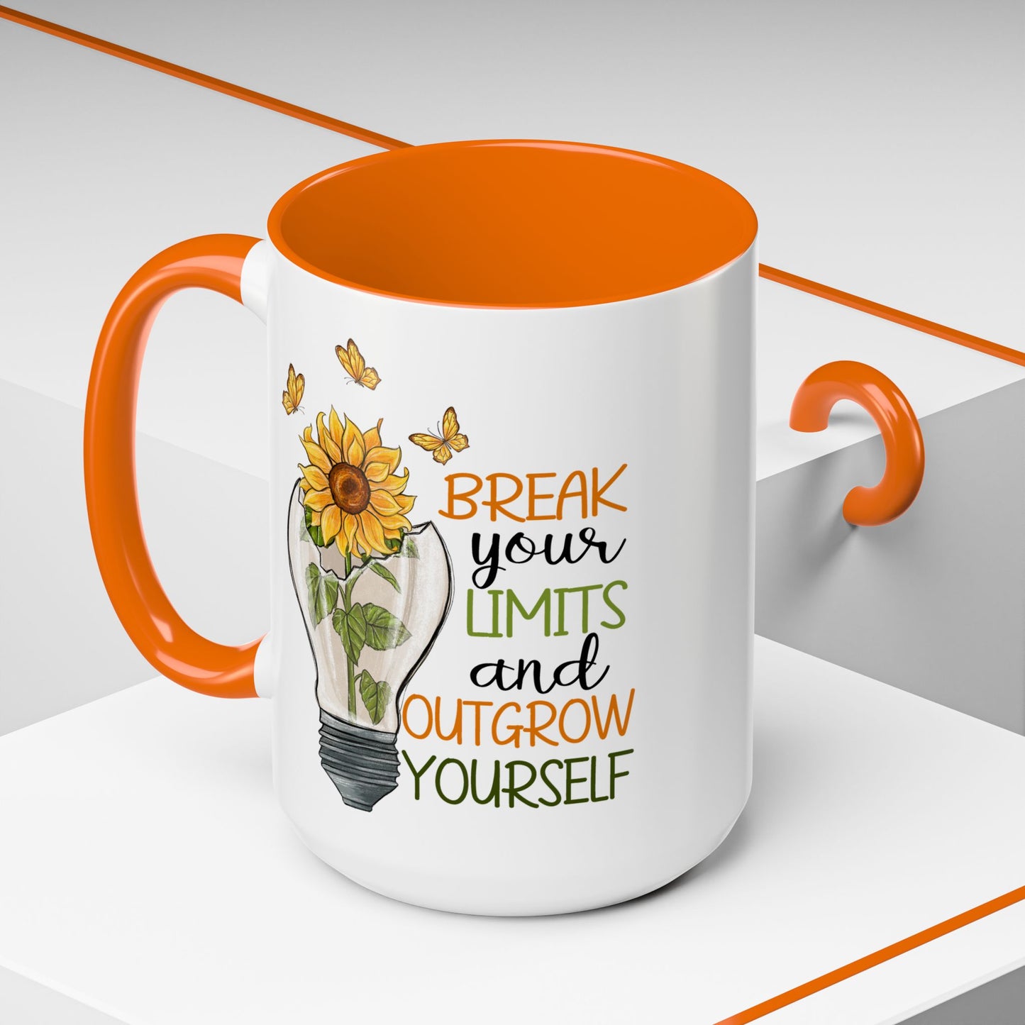 Inspirational Sunflower Coffee Mug - Break Your Limits & Outgrow Yourself - 15oz