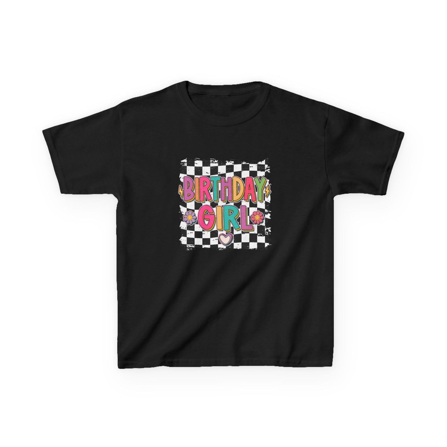 Birthday Girl Kids Heavy Cotton Tee - Fun Checkered Design for Celebrations
