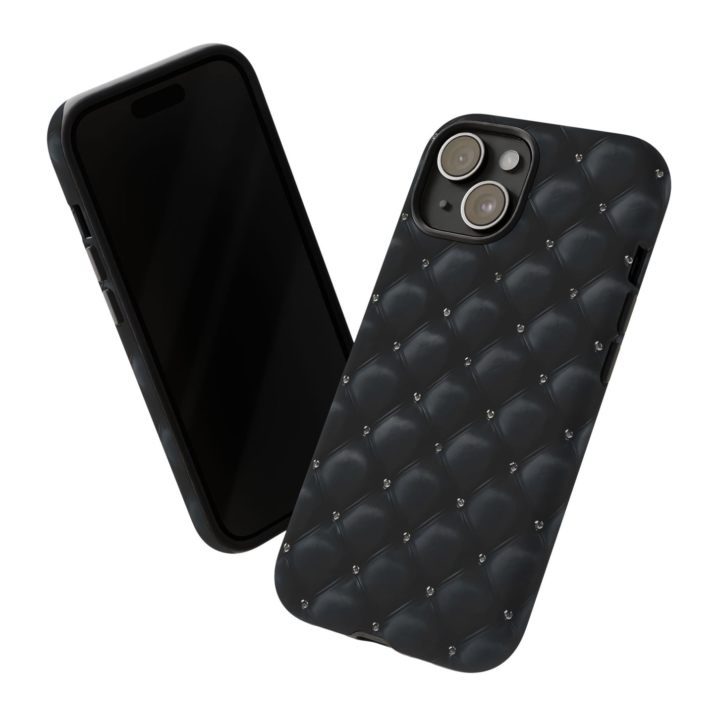 Stylish Tough Phone Case - Elegant Black Quilted Design